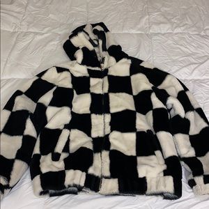 Fluffy Checkers Puffer Jacket